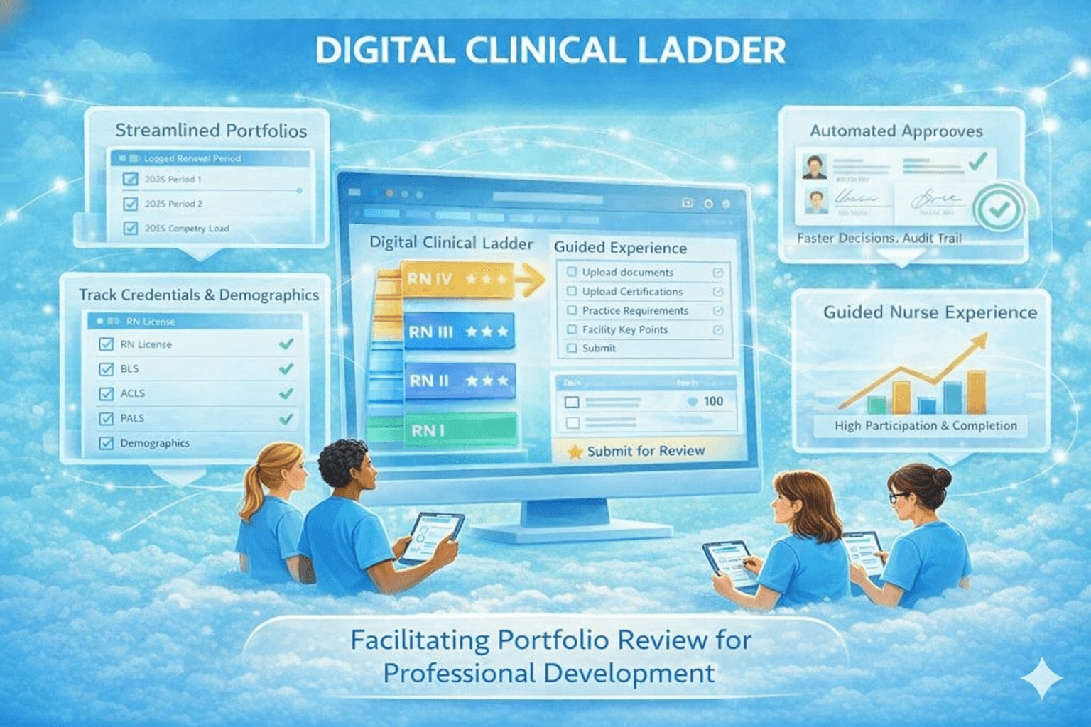 NELP digital clinical ladder platform showing career pathway progression and portfolio management
